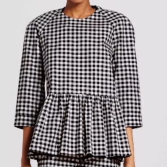 Victoria Beckham for Target plaid blue‎ top blouse size S career casual peplum - Picture 2 of 16